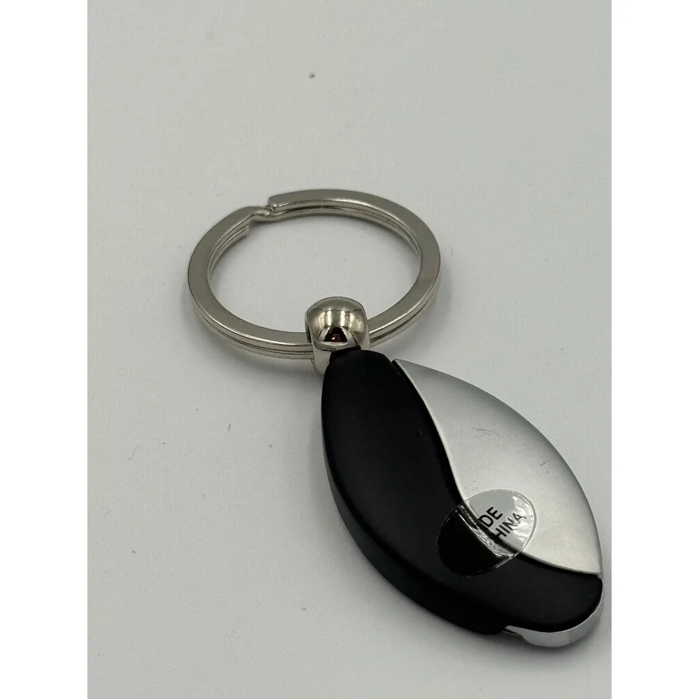 Modern Two Tone Teardrop Keychain Black Silver Tone Metal Minimalist‎ Fob Mirror